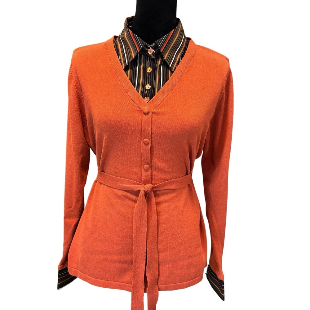 Notations cardigan‎ w/ faux undershirt Y2K Preppy Collegiate Women L Orange